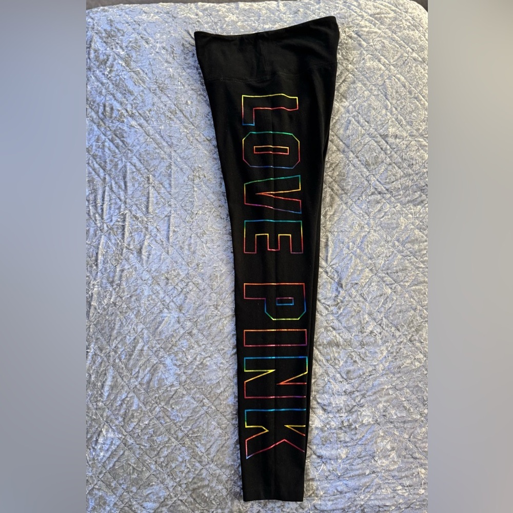 PINK Victoria's Secret Black Leggings with Colorful Logo - Picture 3 of 8